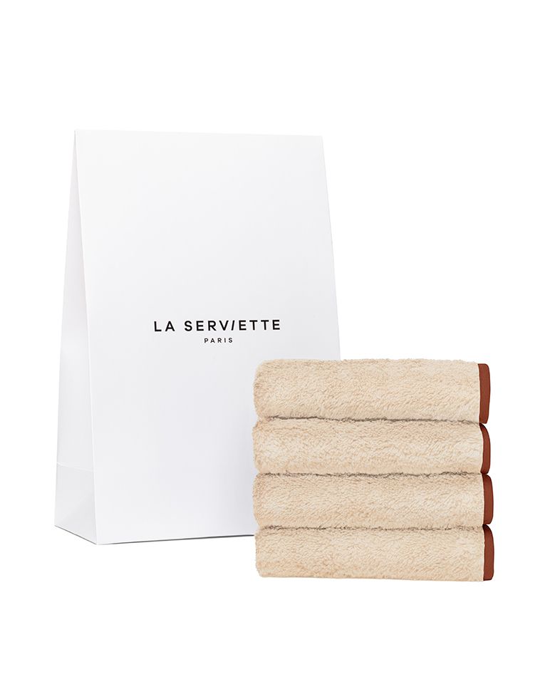 Set of 4 Face Cloths | Sable with Auburn Trim