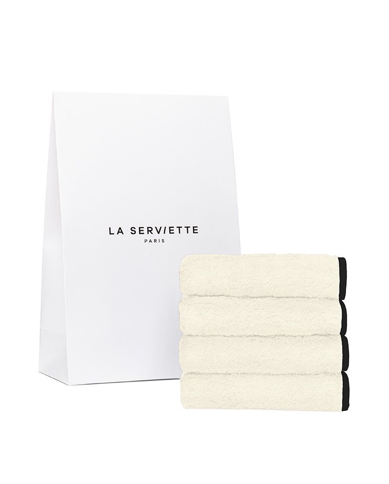 Set of 4 Face Cloths | Ivory with Black Trim