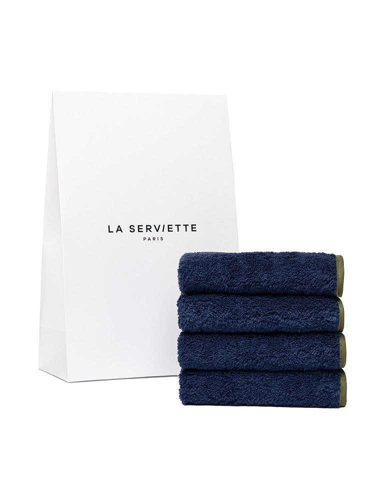 Lot de 4 carrés visage | Bleu Nuit Liseré Kaki