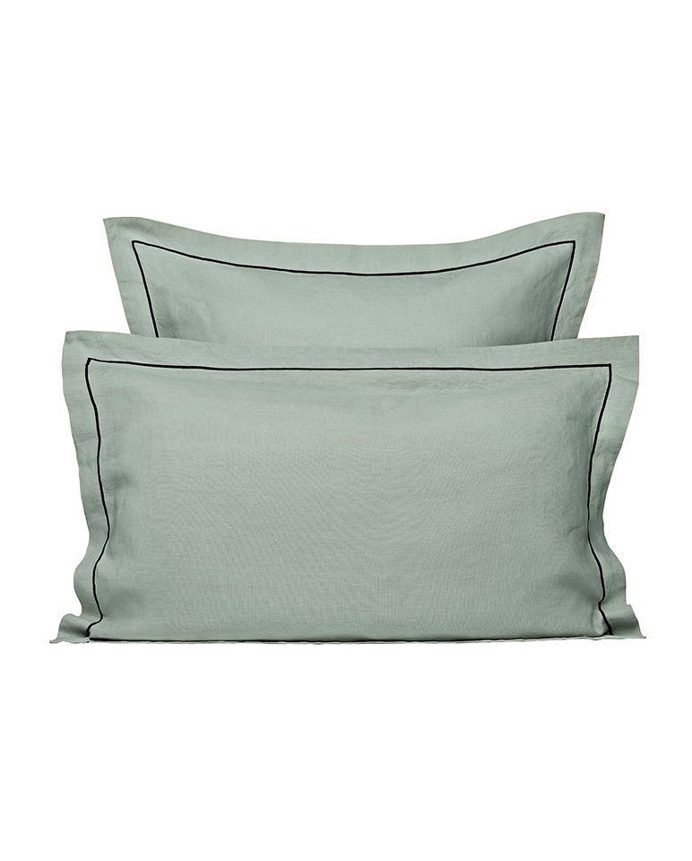 Paire de taies d'oreiller en lin |  Vert Sauge Bourdon Noir