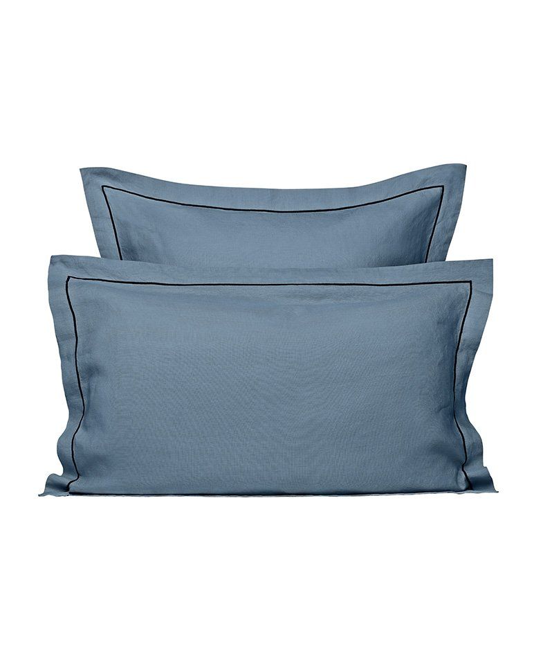 Paire de taies d'oreiller en lin | Bleu Horizon Bourdon Noir
