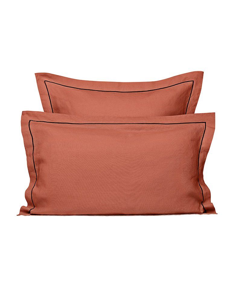 Paire de taies d'oreiller en lin |  Terracotta Bourdon Noir