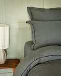 Paire de taies d'oreiller en lin | Gris Laurier Bourdon Noir