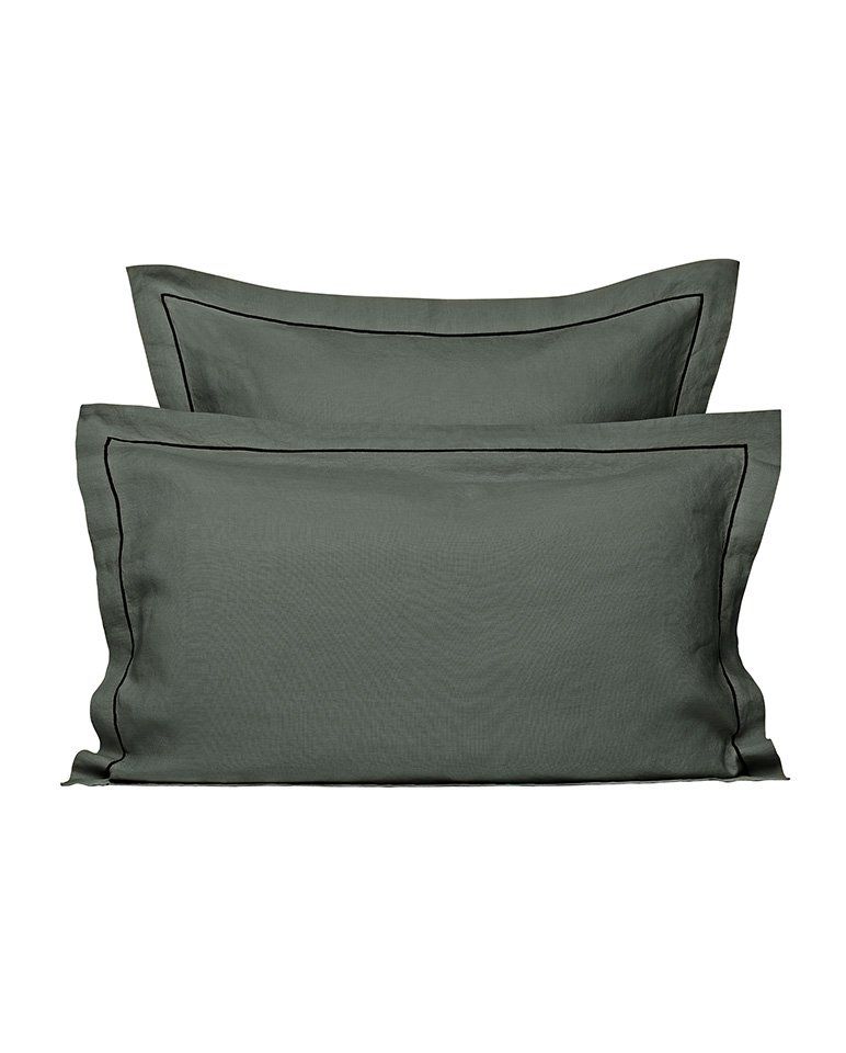 Paire de taies d'oreiller en lin | Gris Laurier Bourdon Noir