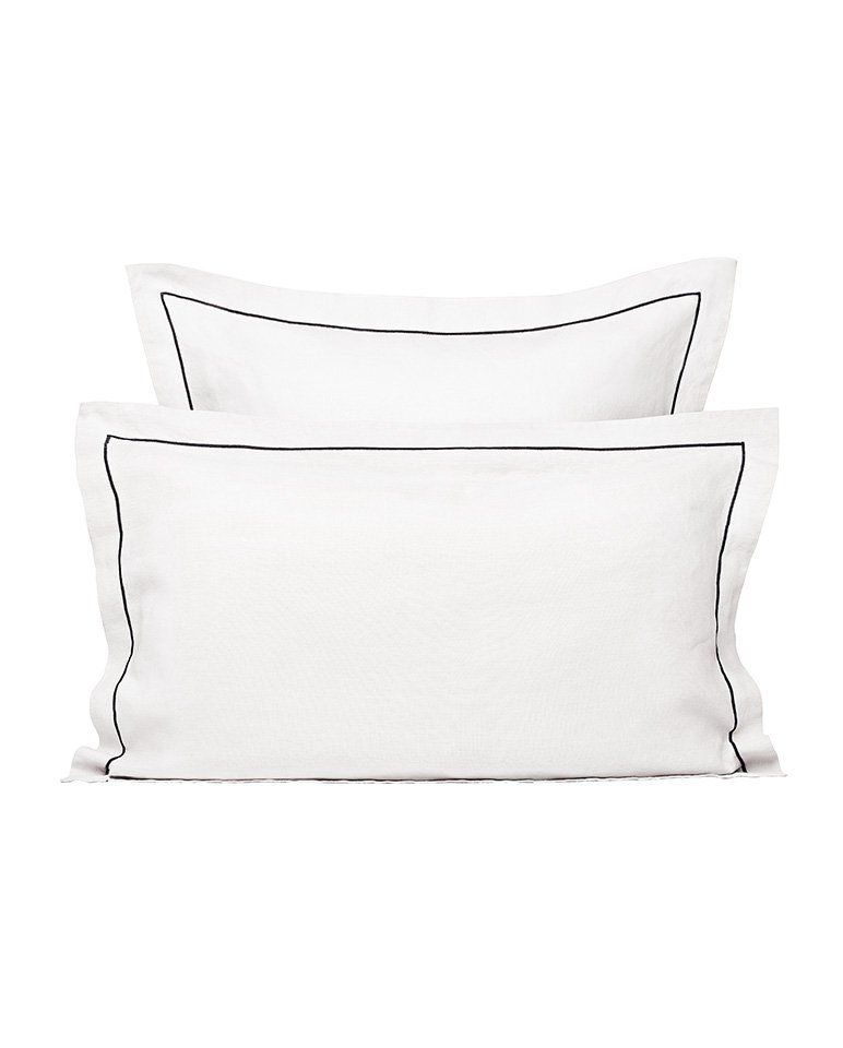Paire de taies d'oreiller en lin | Blanc Bourdon Noir