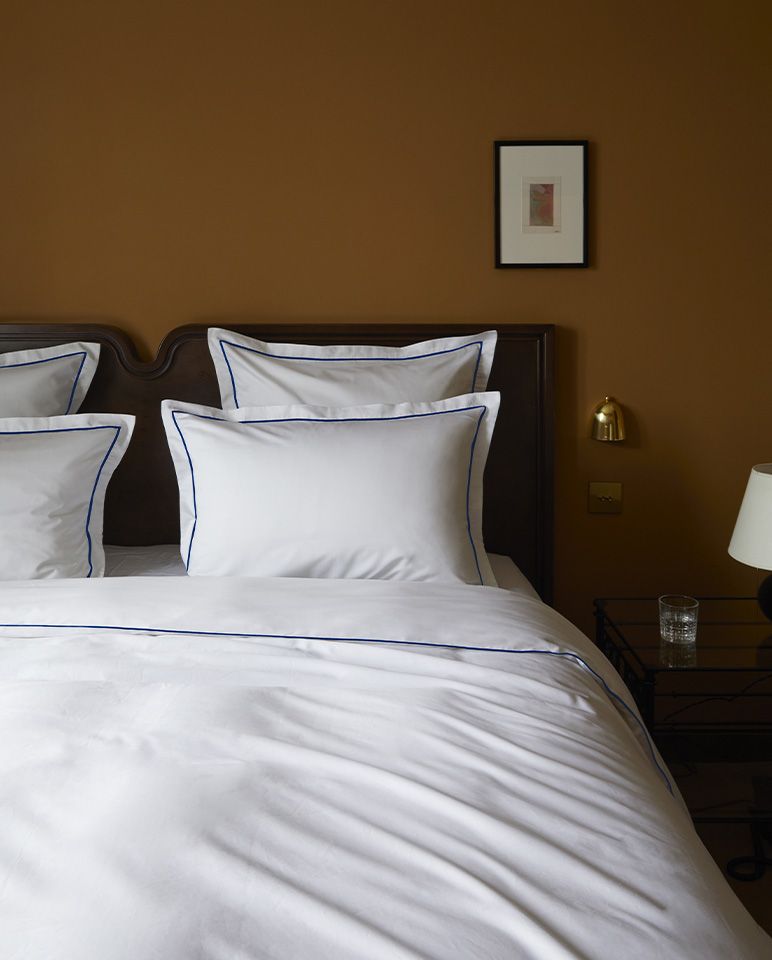 Satin Pillowcase Pair | Cobalt Blue Bourdon White
