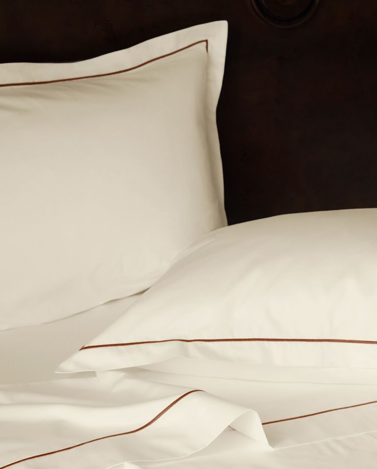Paire de taies d'oreiller en satin | Ivoire Bourdon Brun Noisette