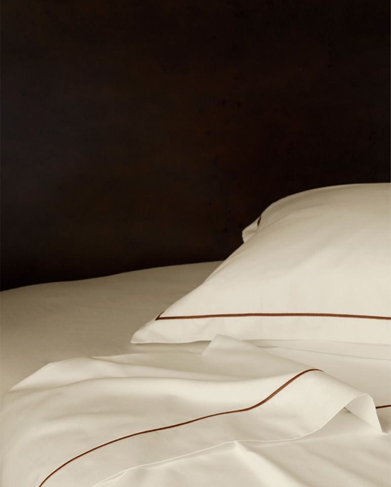 Paire de taies d'oreiller en satin | Ivoire Bourdon Brun Noisette