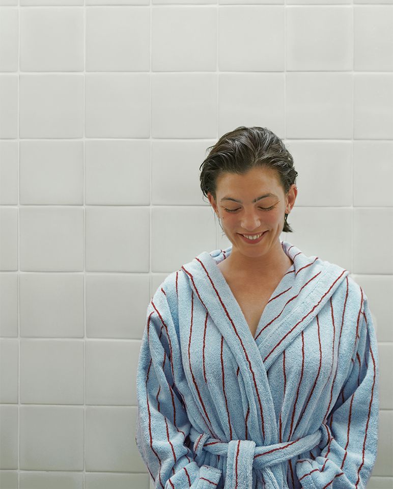 Peignoir de bain à capuche | Bleu Égée / Bordeaux