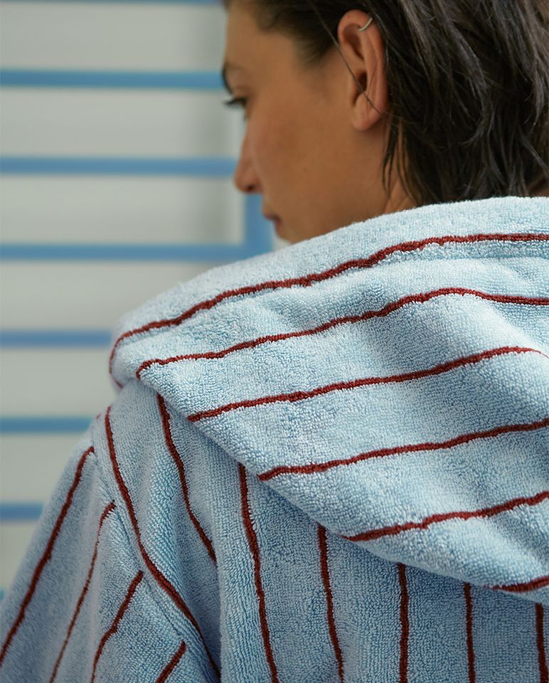 Peignoir de bain à capuche | Bleu Égée / Bordeaux
