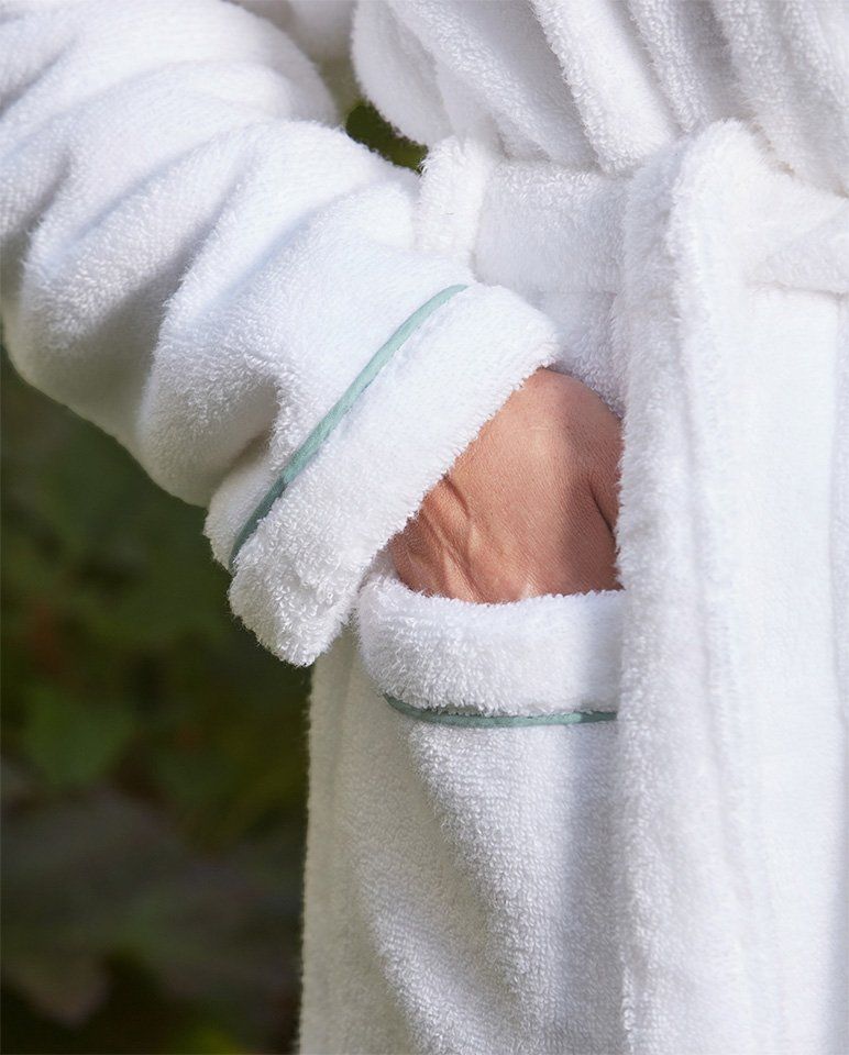 Peignoir de bain Finition Liseré | Blanc Liseré Bleu Givré