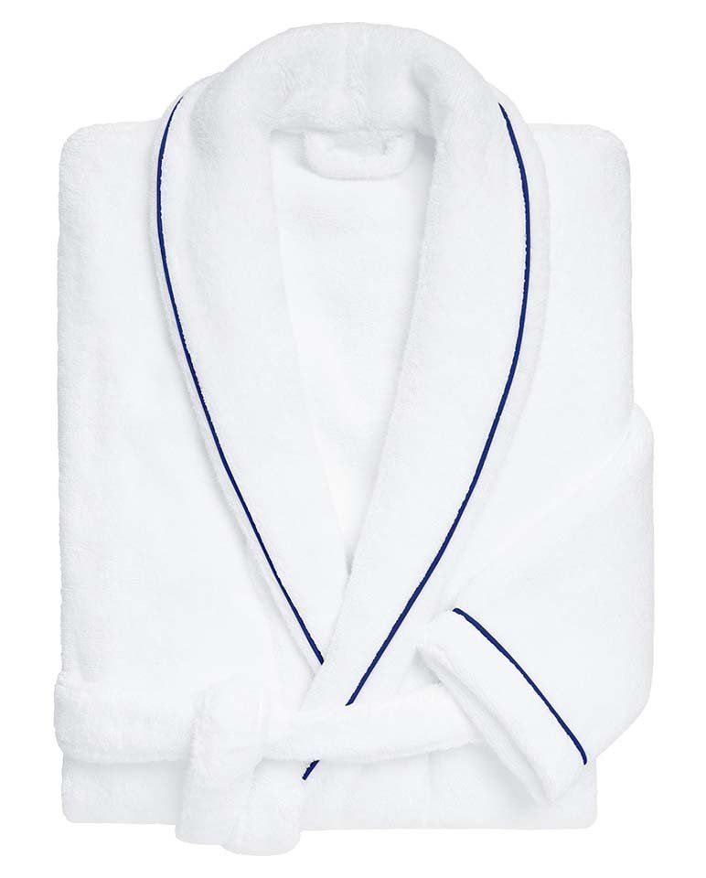 Peignoir de bain Finition Liseré | Blanc Liseré Bleu Cobalt