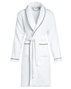 Bathrobe with Piped Finish | White with Black Piping