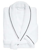 Bathrobe with Piped Finish | White with Black Piping