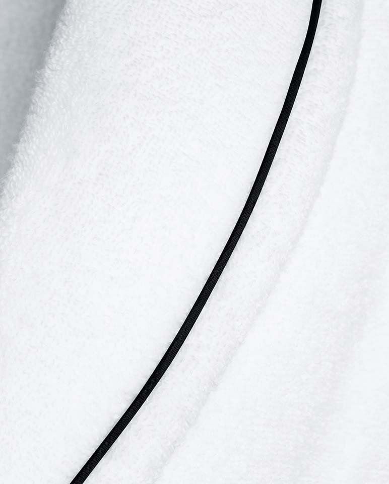 Bathrobe with Piped Finish | White with Black Piping