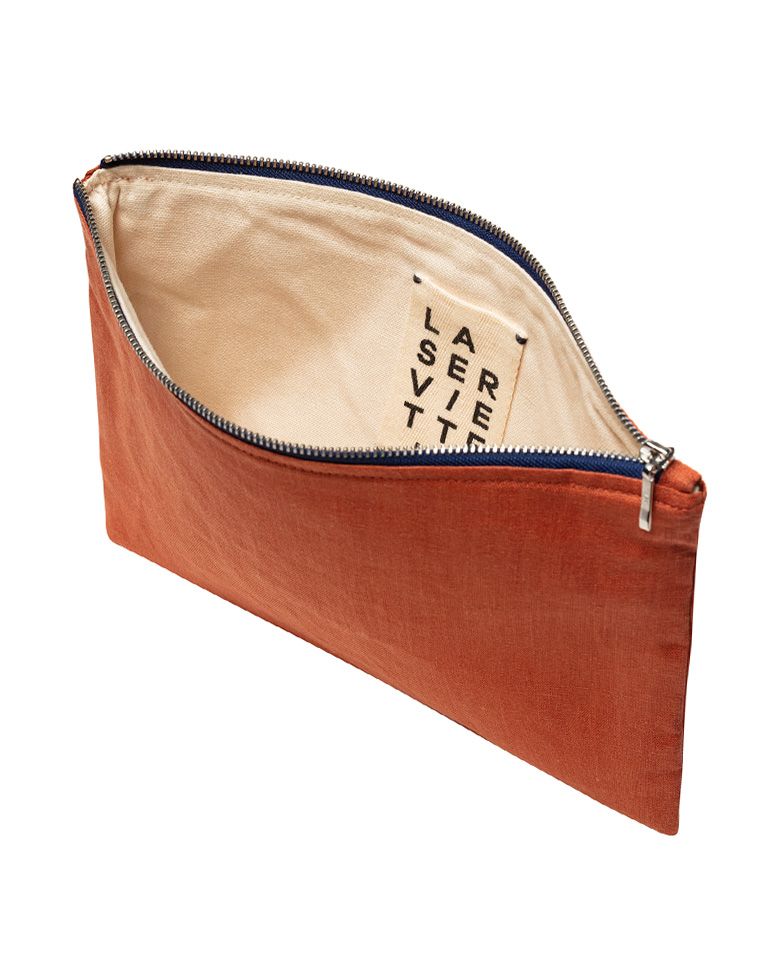 Pochette en lin | Terracotta / Bleu