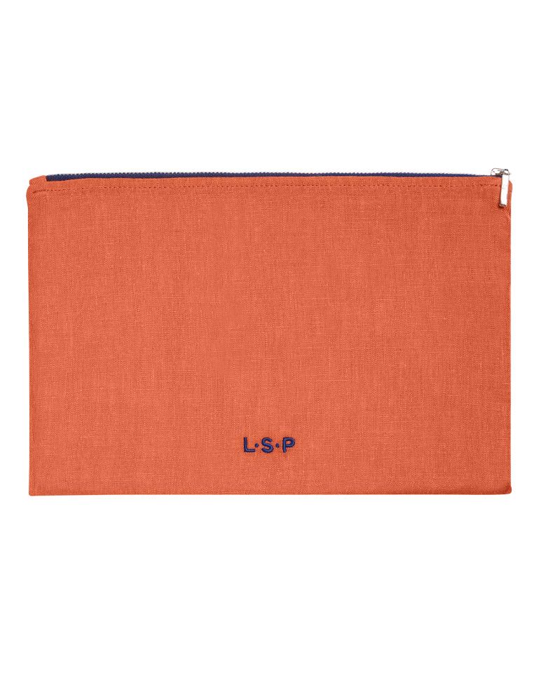Pochette en lin | Terracotta / Bleu
