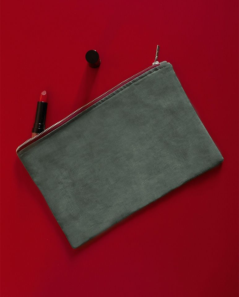 Pochette en lin | Gris Laurier / Bordeaux