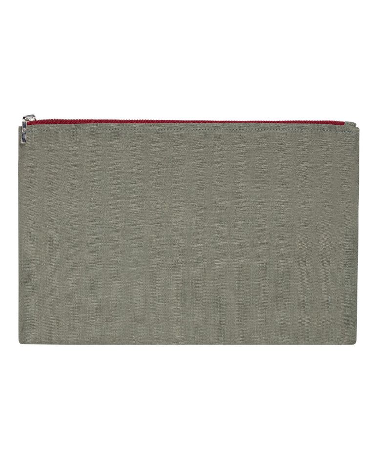Pochette en lin | Gris Laurier / Bordeaux