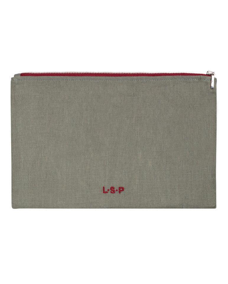 Pochette en lin | Gris Laurier / Bordeaux