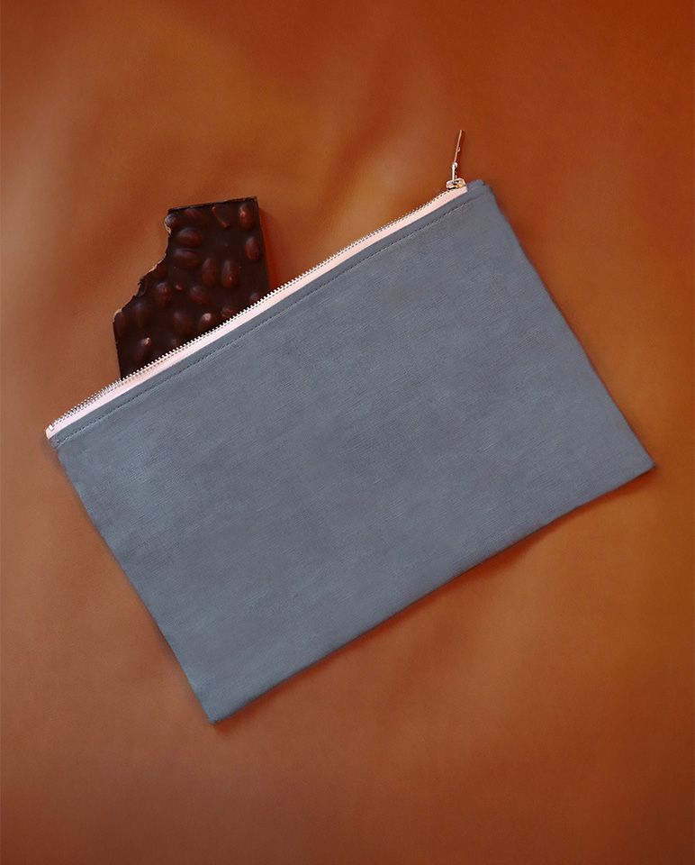 Pochette en lin | Bleu Horizon / Rose