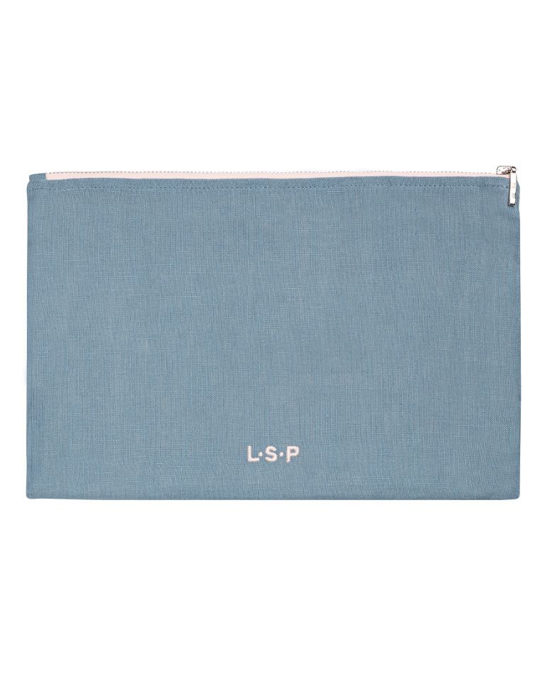 Pochette en lin | Bleu Horizon / Rose