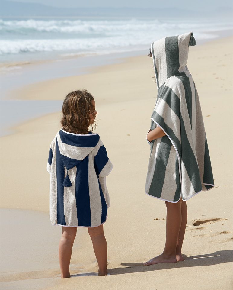 Kids' striped poncho | Ocean Blue / Cream