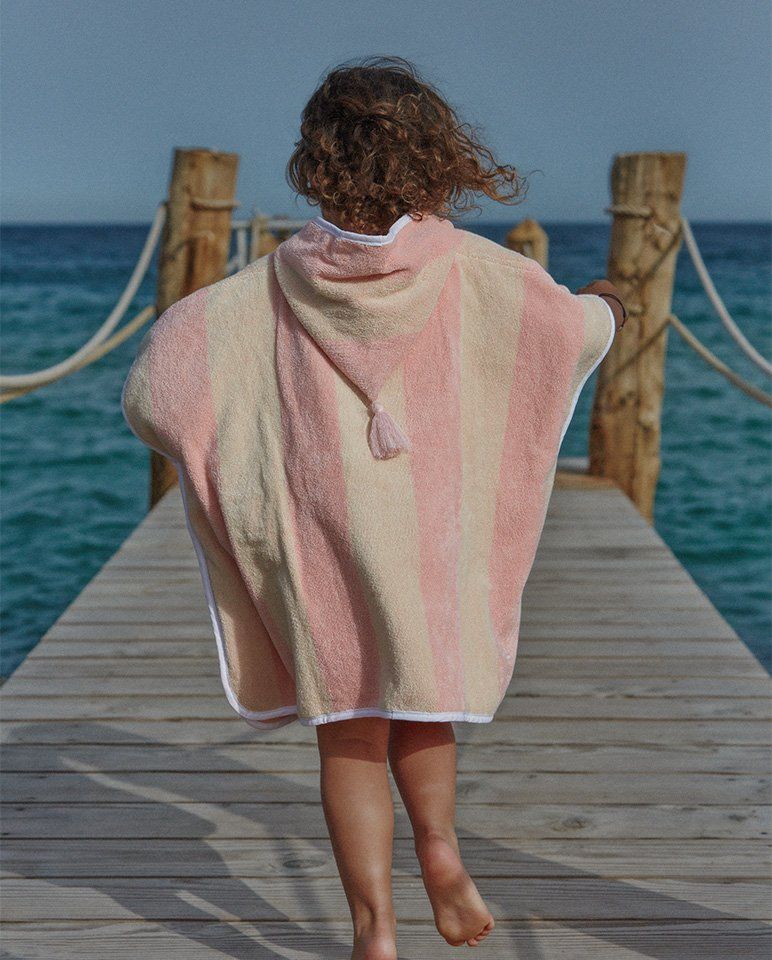 Child's Striped Poncho | Nymph Pink / Cream