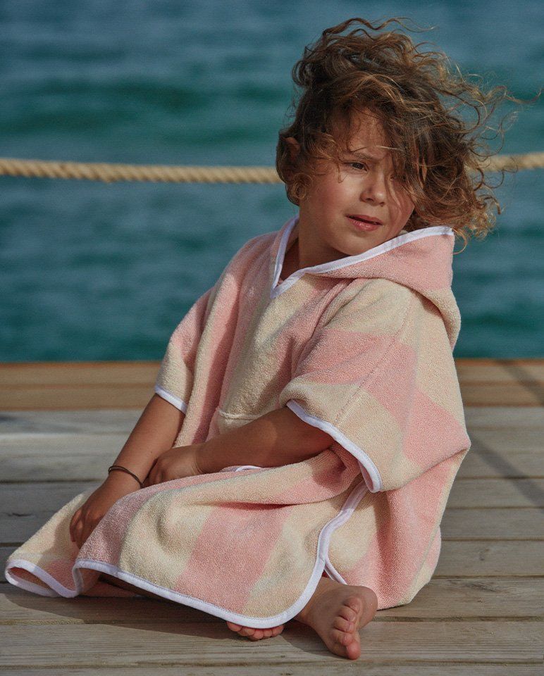 Poncho enfant à rayures | Rose Nymphe / Crème