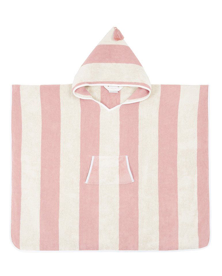 Poncho enfant à rayures | Rose Nymphe / Crème