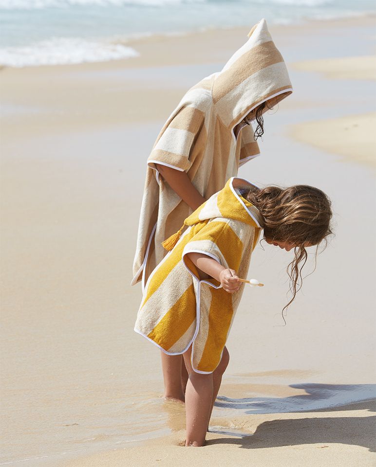 Kids' Striped Poncho | Sand / Cream