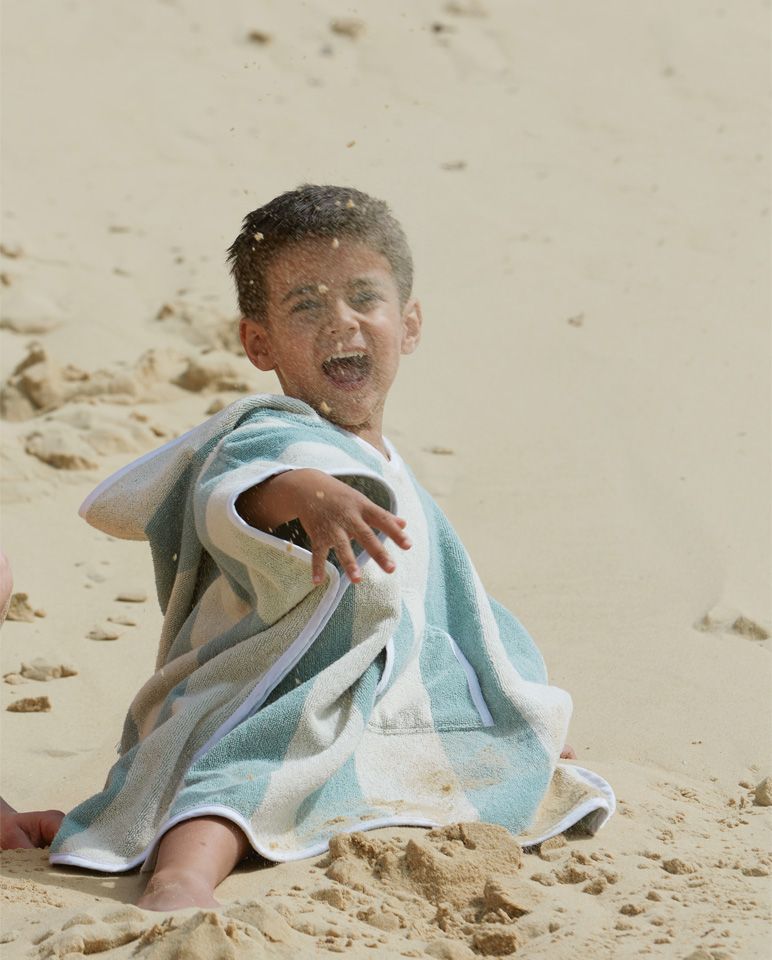 Striped Kids' Poncho | Aqua / Cream