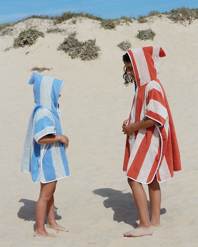 Poncho enfant à rayures | Rouille / Crème
