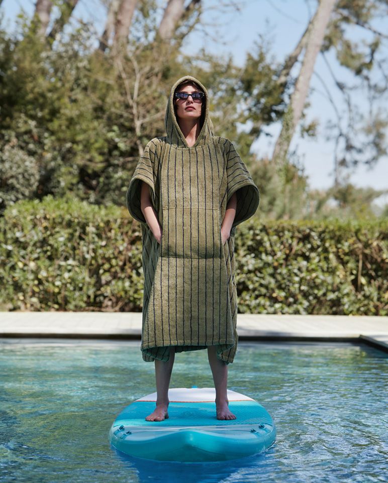 Poncho adulte à rayures | Vert Calavon / Bleu