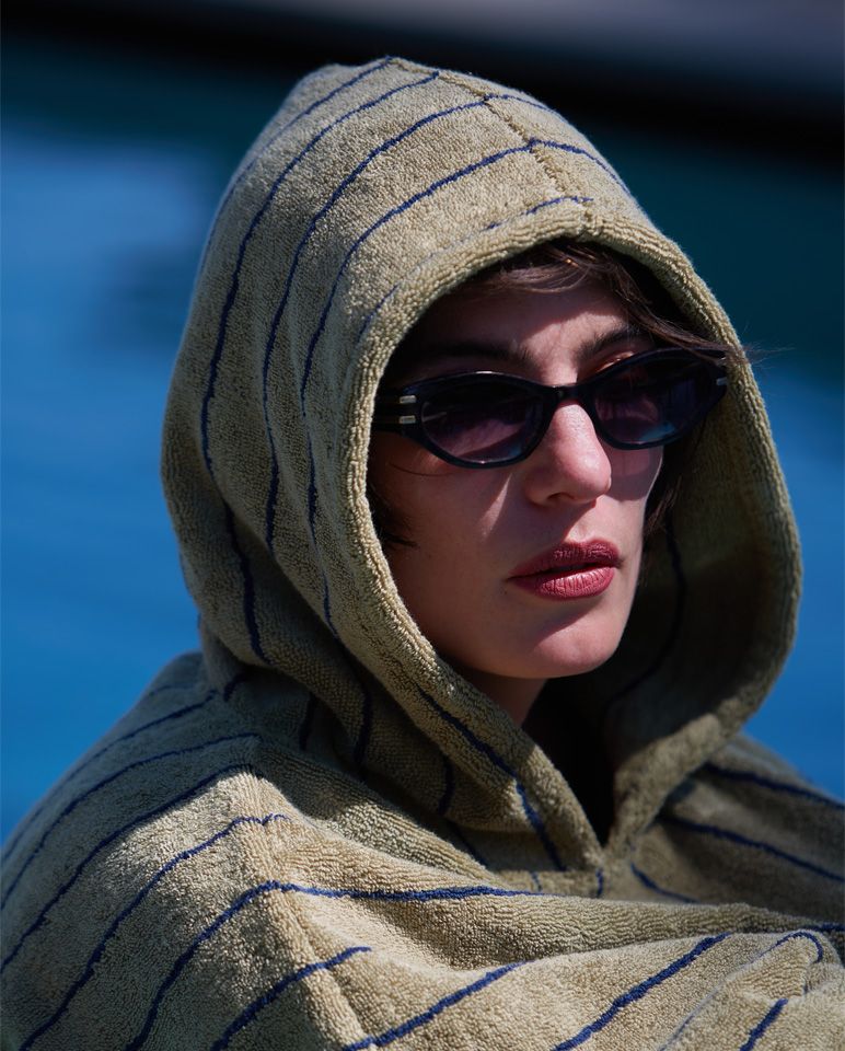 Poncho adulte à rayures | Vert Calavon / Bleu