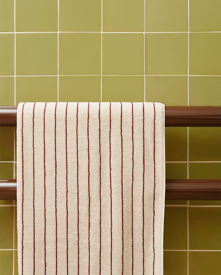 Serviette de bain à rayures | Beige Arbois / Chocolat