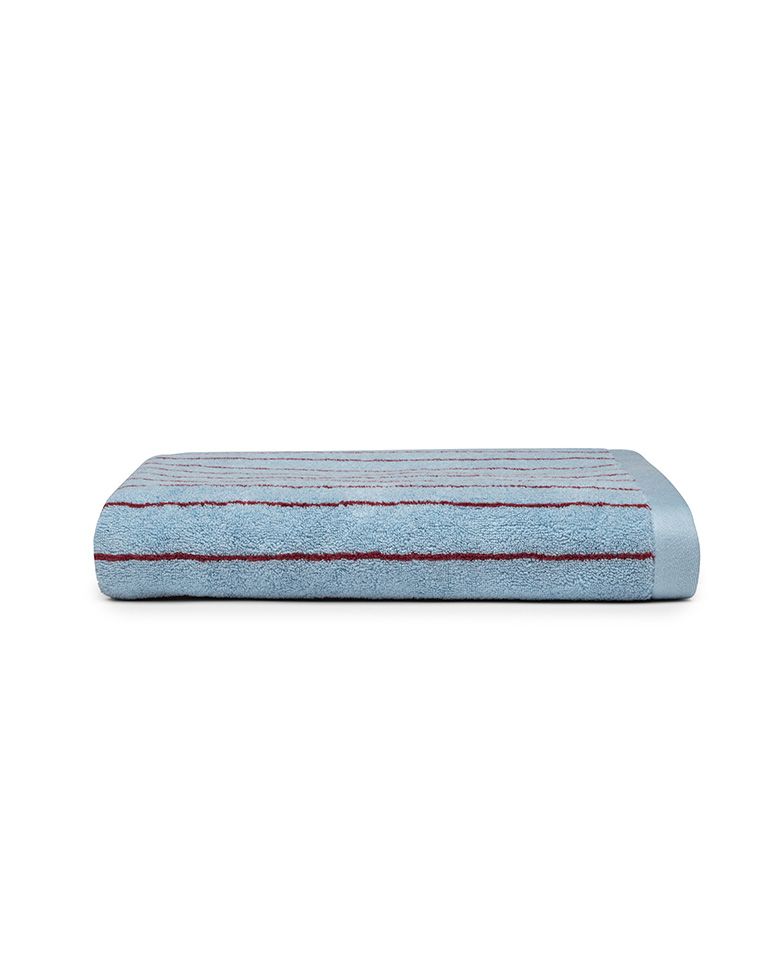 Serviette de bain à rayures | Bleu Égée / Bordeaux