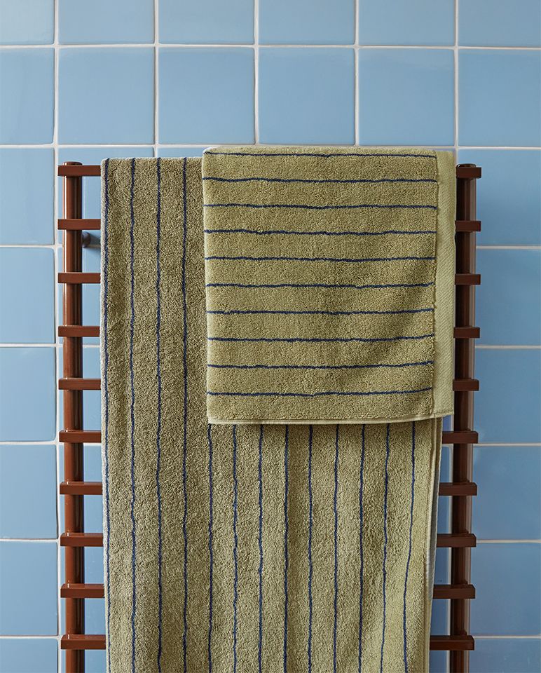 Serviette de bain à rayures | Vert Calavon / Bleu