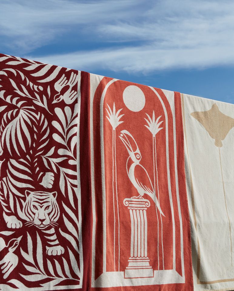 Serviette de plage Tigre 90x170 | Rouge Grenat / Crème