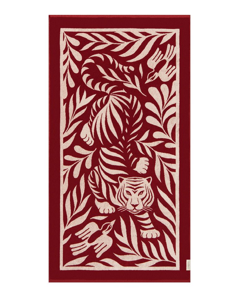 Serviette de plage Tigre 90x170 | Rouge Grenat / Crème