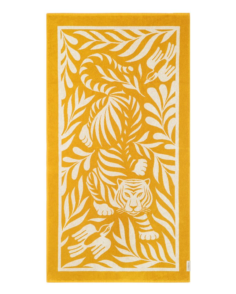 Serviette de plage Tigre 90x170 | Jaune Gold / Crème
