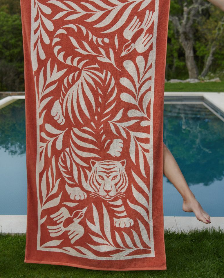 Serviette de plage Tigre 90x170 | Rouille / Crème