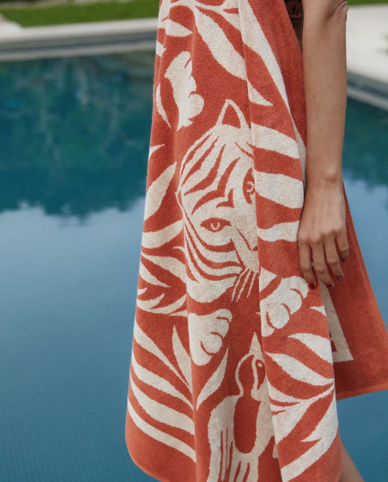 Serviette de plage Tigre 90x170 | Rouille / Crème
