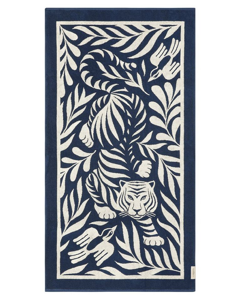 Serviette de plage Tigre 90x170 | Bleu Océan / Crème