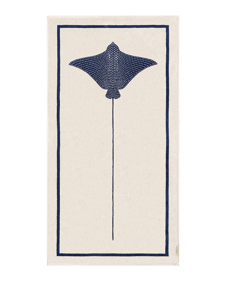 Serviette de plage Raie | Crème / Bleu Océan