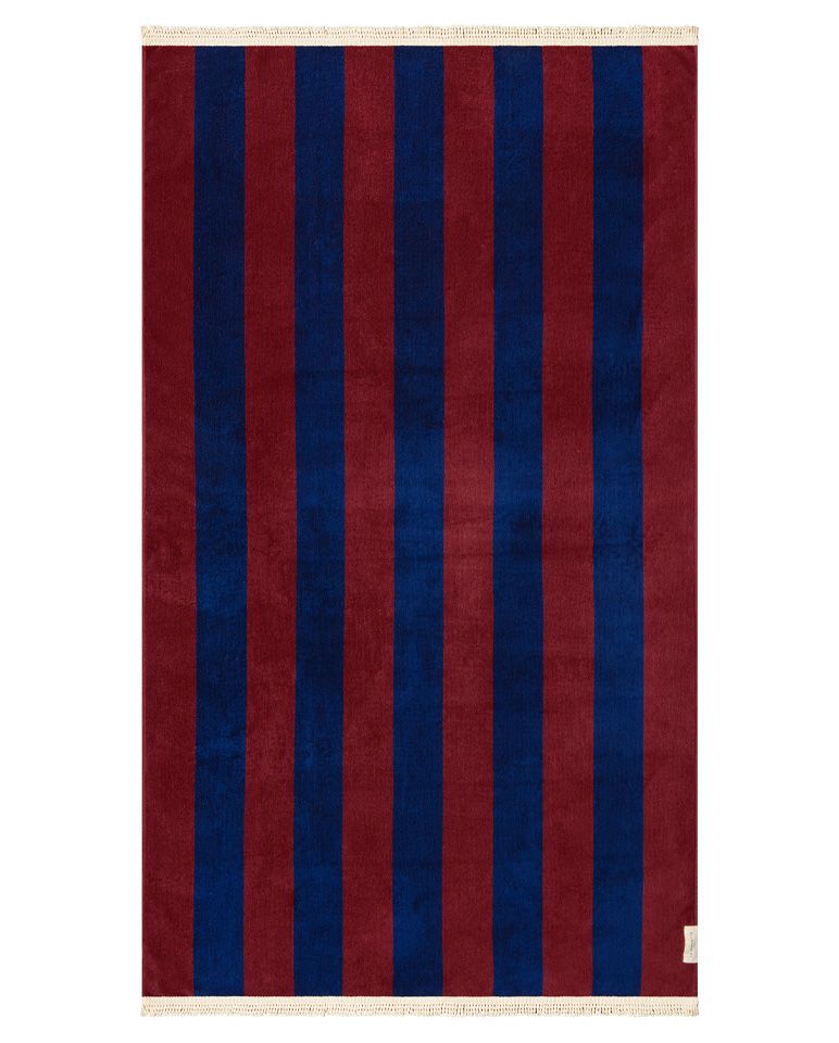 Serviette de plage Rayure Frange Parasol 100x180 | Burgundy / Bleu Abysses