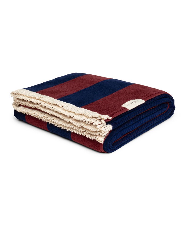 Striped Fringed Parasol Beach Towel 100x180 | Burgundy / Abyssal Blue