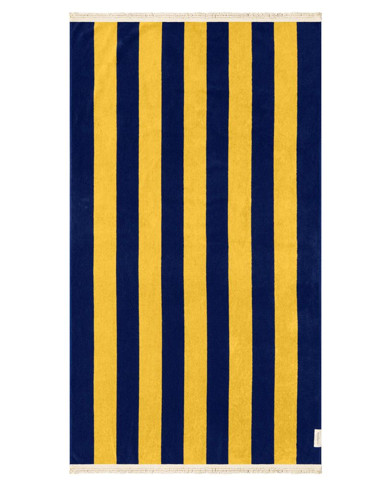Serviette de plage Rayure Frange Parasol 100x180 | Bleu Abysses / Jaune Olympe