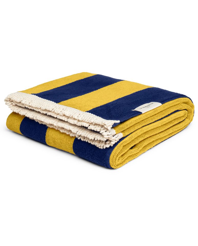 Serviette de plage Rayure Frange Parasol 100x180 | Bleu Abysses / Jaune Olympe