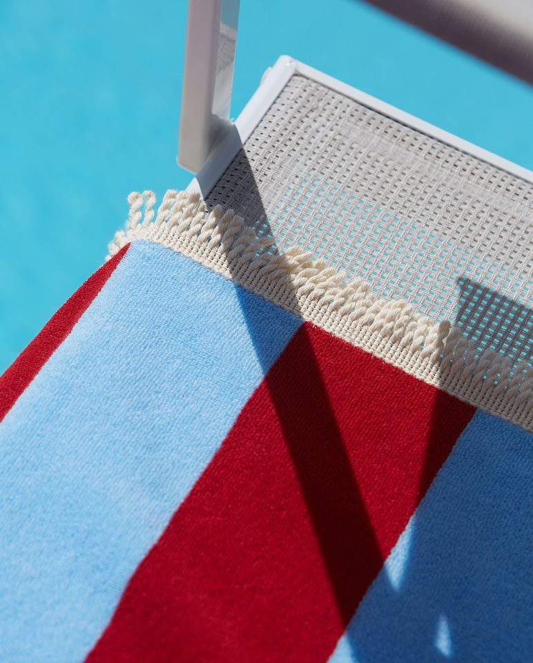 Striped Fringe Beach Towel Parasol 100x180 | Helios Blue / Athena Red